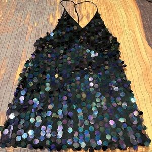 Dark iridescent sequin mini dress